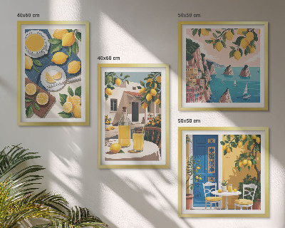 Set de 4 cuadros para salón Limonada al sol en el patio