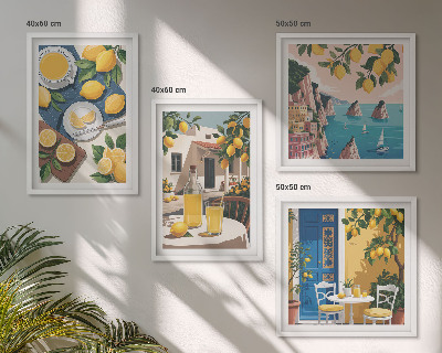 Set de 4 cuadros para salón Limonada al sol en el patio