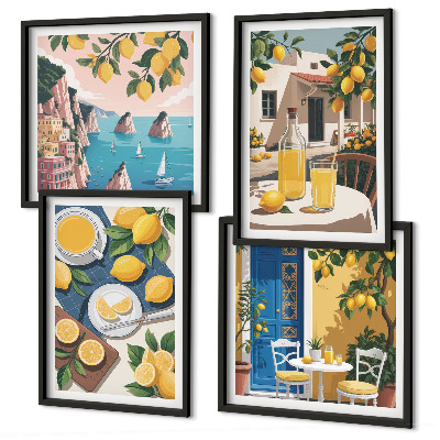 Set de 4 cuadros para salón Limonada al sol en el patio