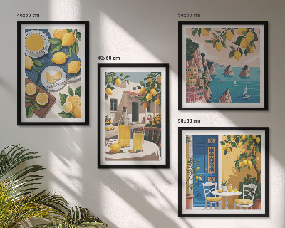 Set de 4 cuadros para salón Limonada al sol en el patio