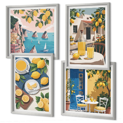 Set de 4 cuadros para salón Limonada al sol en el patio