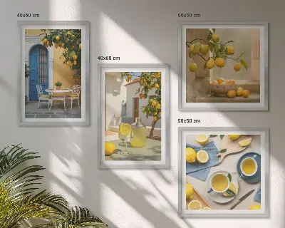 Galería de pared de limones y limonada con puerta azul