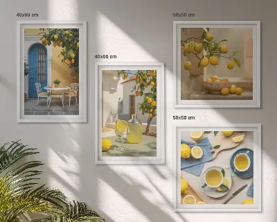 Galería de pared de limones y limonada con puerta azul