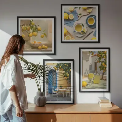Galería de pared de limones y limonada con puerta azul