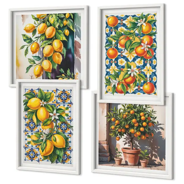 Set de cuadros modernos para salón con diseño de frutas cítricas abstractas y coloridas