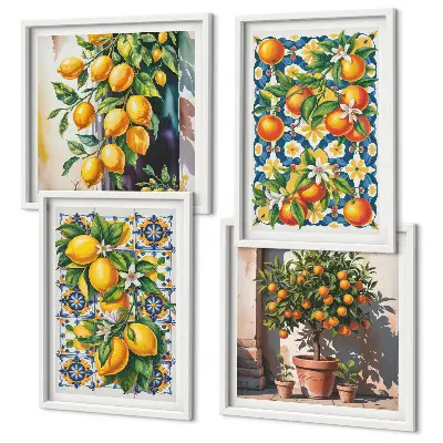 Set de cuadros modernos para salón con diseño de frutas cítricas abstractas y coloridas