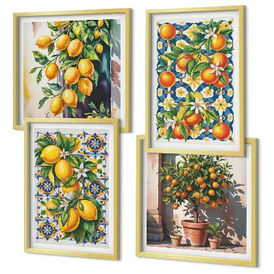 Set de cuadros modernos para salón con diseño de frutas cítricas abstractas y coloridas