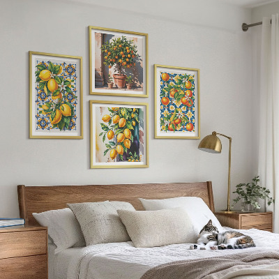 Set de cuadros modernos para salón Frutas cítricas abstractas y coloridas