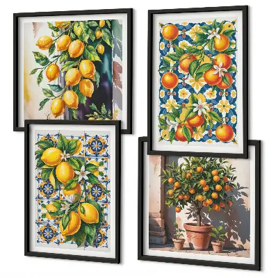 Set de cuadros modernos para salón con diseño de frutas cítricas abstractas y coloridas