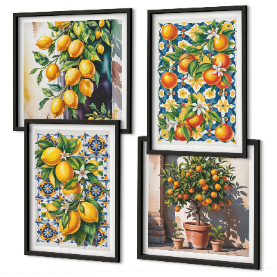 Set de cuadros modernos para salón Frutas cítricas abstractas y coloridas