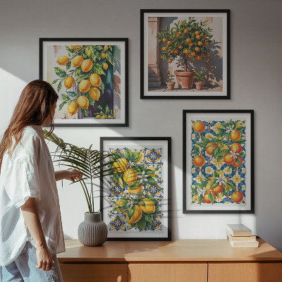 Set de cuadros modernos para salón Frutas cítricas abstractas y coloridas