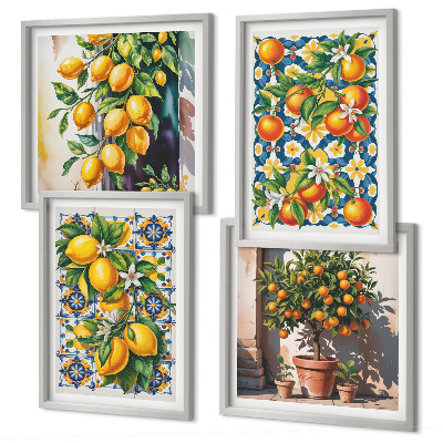 Set de cuadros modernos para salón Frutas cítricas abstractas y coloridas