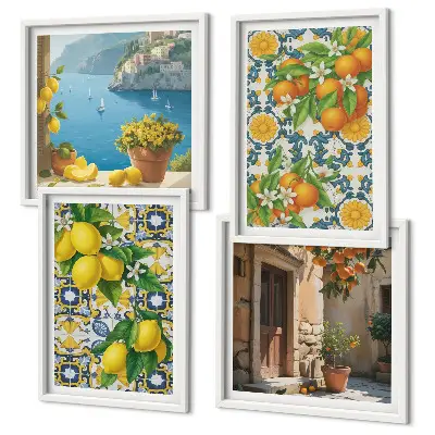 Set de 4 cuadros para salón con motivos de limones, flores y naranjas de Italia
