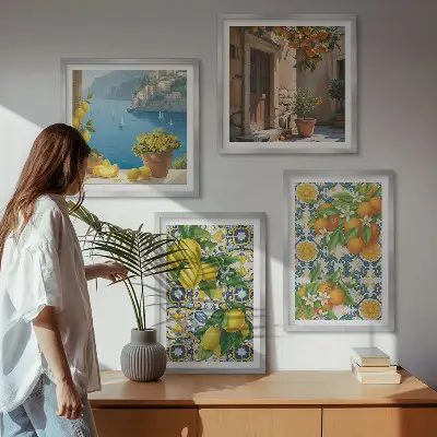 Set de 4 cuadros para salón con motivos de limones, flores y naranjas de Italia