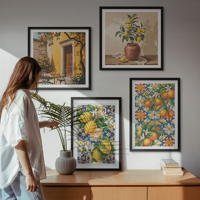 Galería de pared patrones de flores de naranja limón