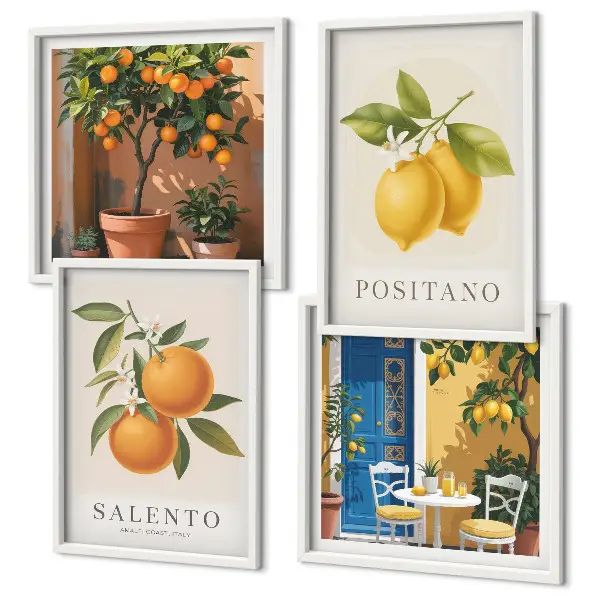 Set de cuadros modernos para salón con diseño de limones y naranjas de Amalfi
