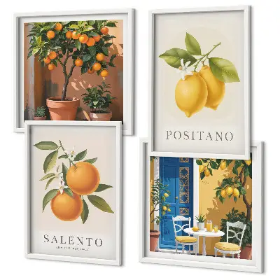 Set de cuadros modernos para salón con diseño de limones y naranjas de Amalfi