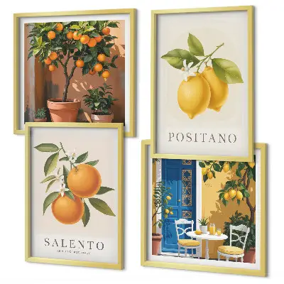 Set de cuadros modernos para salón con diseño de limones y naranjas de Amalfi