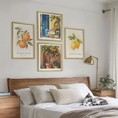 Set de cuadros modernos para salón con diseño de limones y naranjas de Amalfi