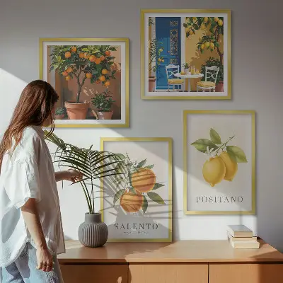 Set de cuadros modernos para salón con diseño de limones y naranjas de Amalfi