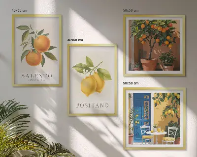 Set de cuadros modernos para salón con diseño de limones y naranjas de Amalfi