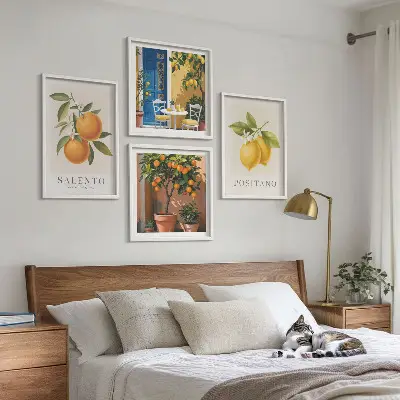 Set de cuadros modernos para salón con diseño de limones y naranjas de Amalfi