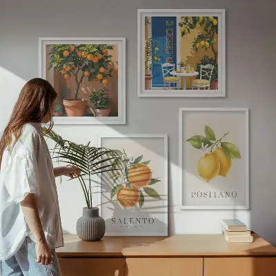 Set de cuadros modernos para salón con diseño de limones y naranjas de Amalfi