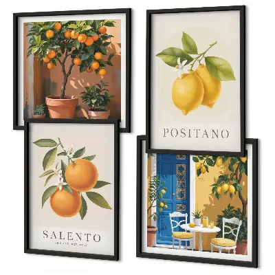 Set de cuadros modernos para salón con diseño de limones y naranjas de Amalfi