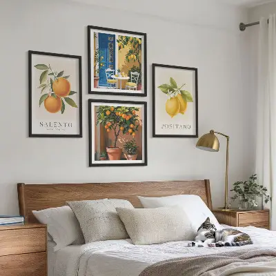 Set de cuadros modernos para salón con diseño de limones y naranjas de Amalfi