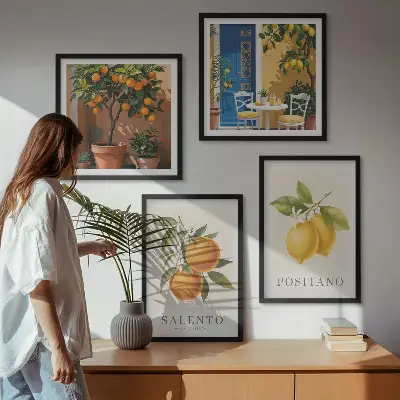 Set de cuadros modernos para salón con diseño de limones y naranjas de Amalfi