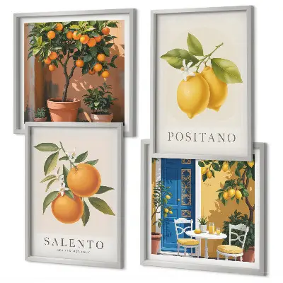 Set de cuadros modernos para salón con diseño de limones y naranjas de Amalfi