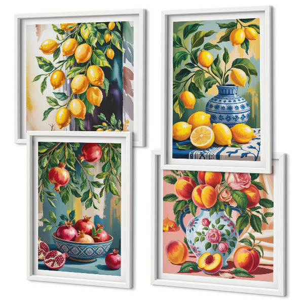 Set de 4 cuadros para salón composiciones de frutas
