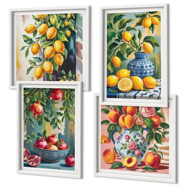 Set de 4 cuadros de composiciones de frutas para salón set de 4 cuadros para salón con composiciones de frutas