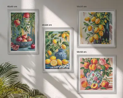 Set de 4 cuadros de composiciones de frutas para salón set de 4 cuadros para salón con composiciones de frutas