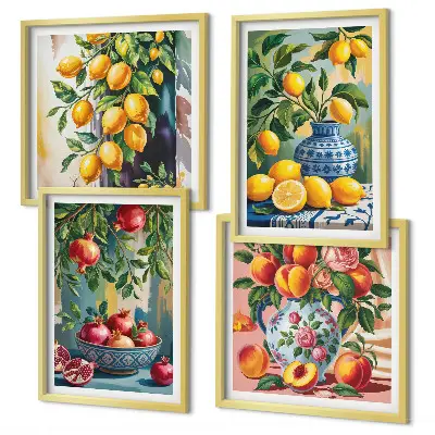 Set de 4 cuadros de composiciones de frutas para salón set de 4 cuadros para salón con composiciones de frutas
