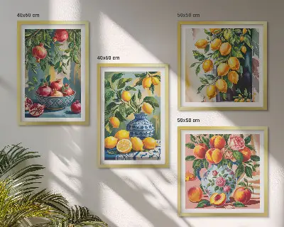 Set de 4 cuadros de composiciones de frutas para salón set de 4 cuadros para salón con composiciones de frutas