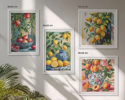 Set de 4 cuadros de composiciones de frutas para salón set de 4 cuadros para salón con composiciones de frutas