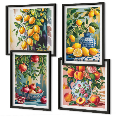 Set de 4 cuadros para salón composiciones de frutas