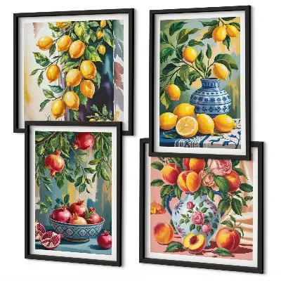 Set de 4 cuadros de composiciones de frutas para salón set de 4 cuadros para salón con composiciones de frutas
