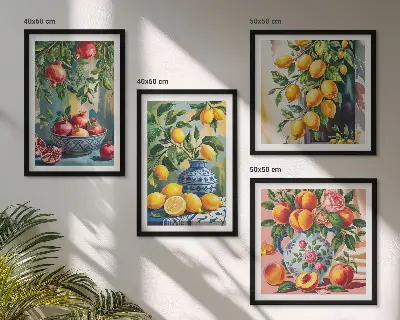 Set de 4 cuadros de composiciones de frutas para salón set de 4 cuadros para salón con composiciones de frutas