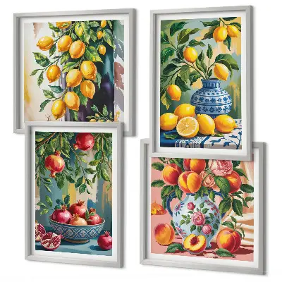 Set de 4 cuadros de composiciones de frutas para salón set de 4 cuadros para salón con composiciones de frutas