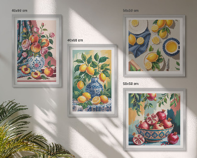 Set de cuadros modernos para salón Flores y frutas en jarrones