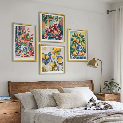 Set de cuadros modernos para salón Flores y frutas en jarrones