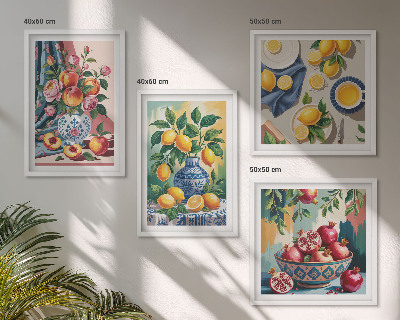 Set de cuadros modernos para salón Flores y frutas en jarrones