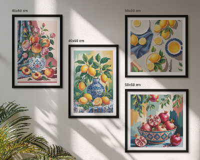 Set de cuadros modernos para salón Flores y frutas en jarrones