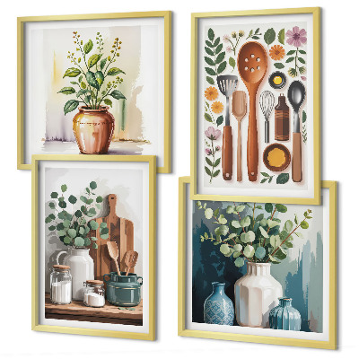 Set de 4 cuadros para salón Accesorios de cocina de origen vegetal