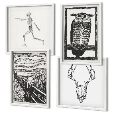 Galería de pared inspiración con diseño de calavera y búho estilo grito