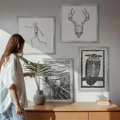Galería de pared inspiración con diseño de calavera y búho estilo grito