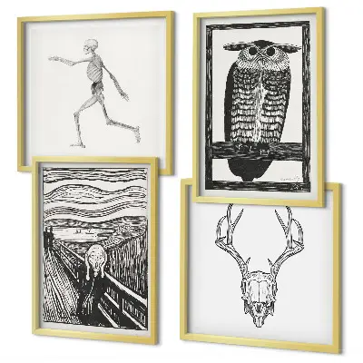 Galería de pared inspiración con diseño de calavera y búho estilo grito