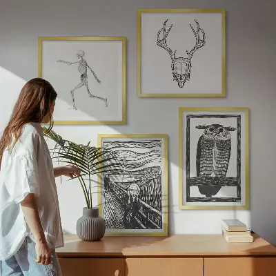 Galería de pared inspiración con diseño de calavera y búho estilo grito